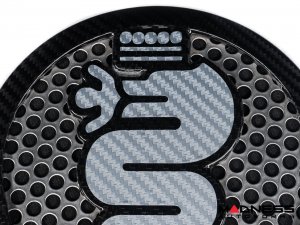 Alfa Romeo 4C Carbon Fiber Speaker Grill Covers - Alfa Logo in White 